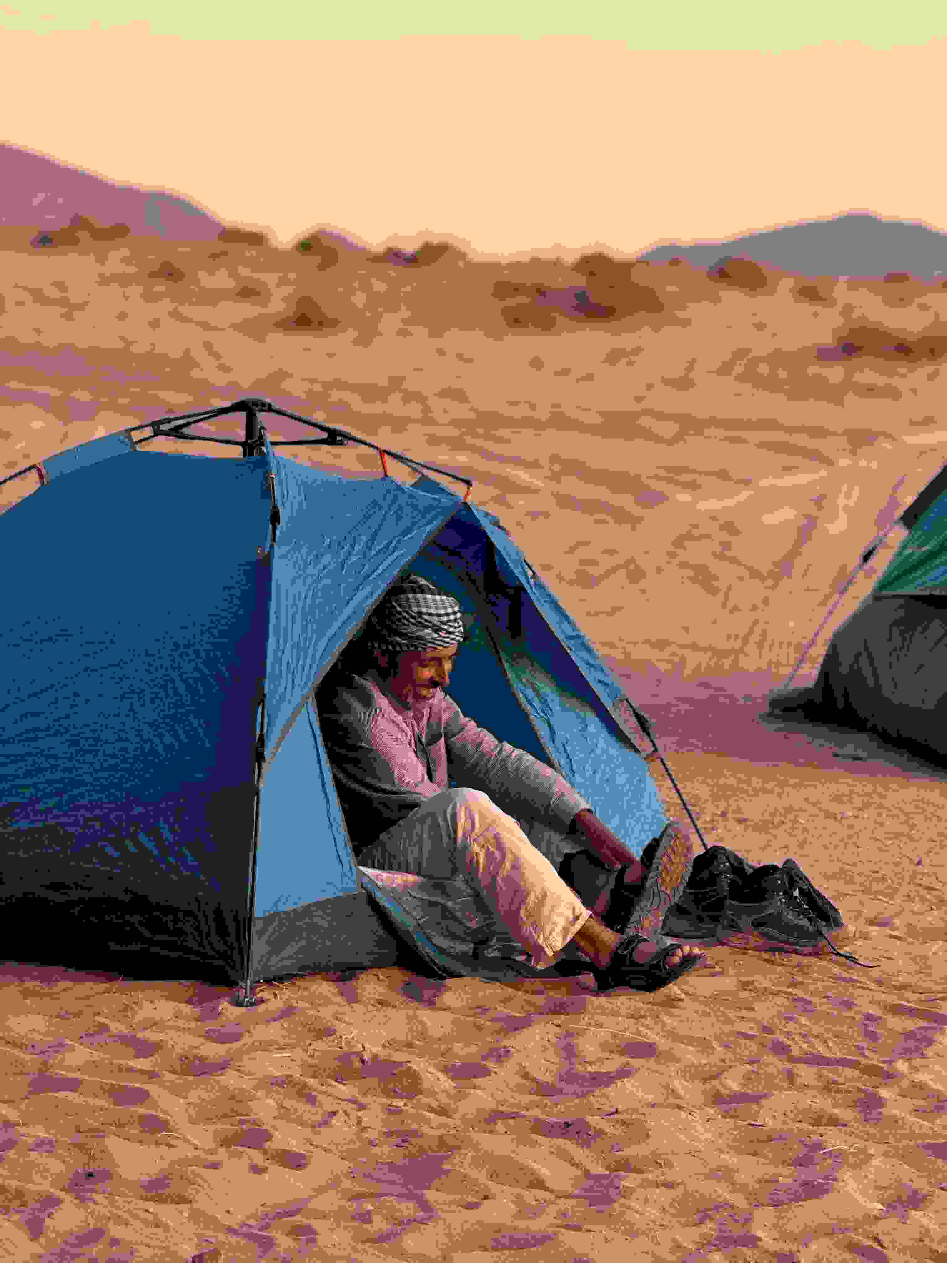 Starry night sky over Wadi Rum desert